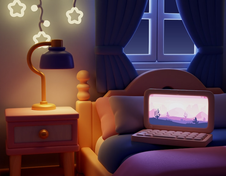 PSD gratuit rendu 3d de la pièce la nuit