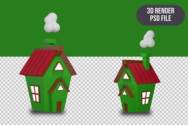 Rendu 3d style 2 house cartoon avec une couleur pastel verte