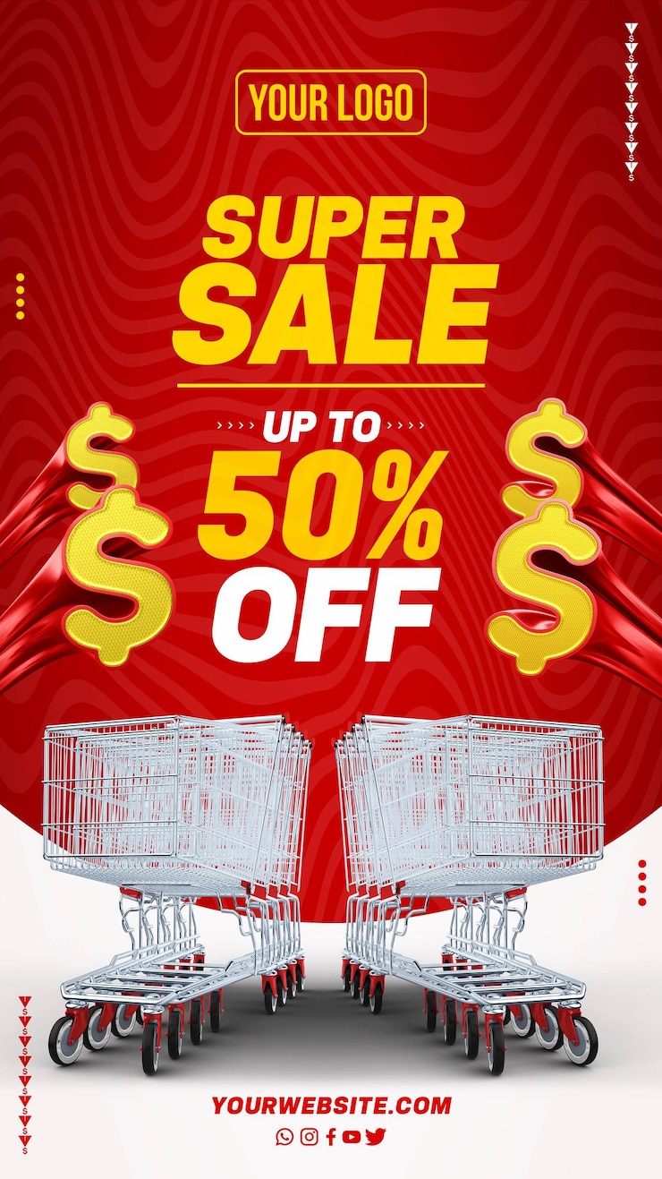 PSD gratuit les réseaux sociaux racontent des supermarchés en supersoldes avec jusqu'à 50 de rabais