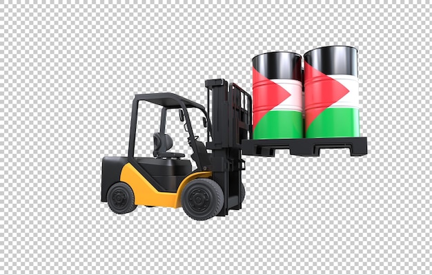 PSD gratuit réservoir de carburant de levage de chariot à fourche avec drapeau palestinien sur fond transparent