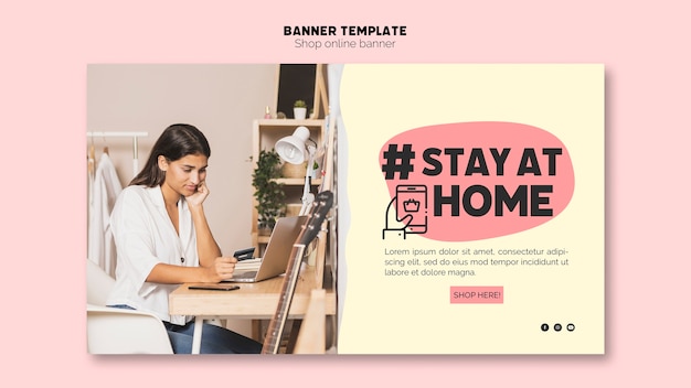 Restez à La Maison Et Achetez Un Modèle De Bannière En Ligne