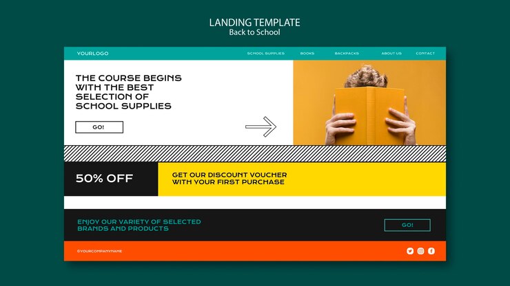 PSD gratuit retour à la conception de la page de destination de l'école
