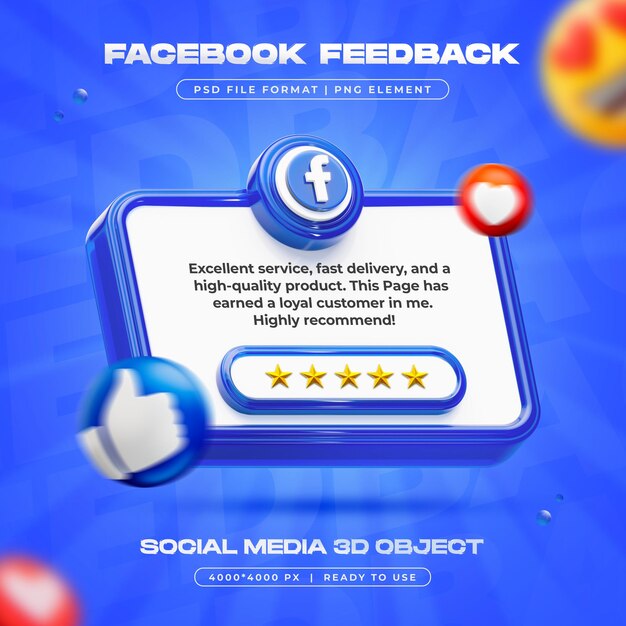 Révision des commentaires sur Facebook Rendering 3D des médias sociaux isolés