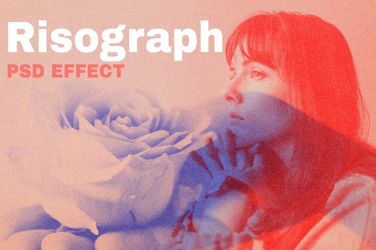 PSD gratuit risograph psd effet add-on photoshop média remixé