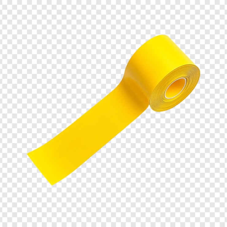 PSD gratuit un rouleau de ruban jaune brillant, un accessoire vibrant pour la fabrication d'emballages et plus encore