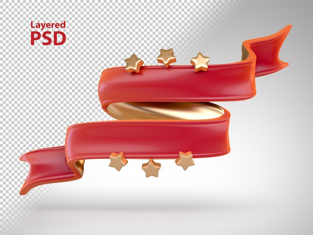 PSD gratuit ruban rouge 3d avec des étoiles dorées