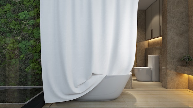 salle de bain réaliste avec baignoire et WC dans une maison moderne