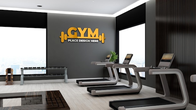 Salle de gym moderne avec équipement pour maquette de logo de gym ou de fitness