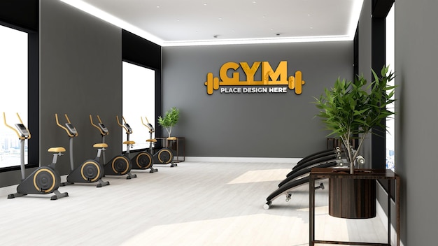 Salle de gym propre et moderne pour maquette de logo mural