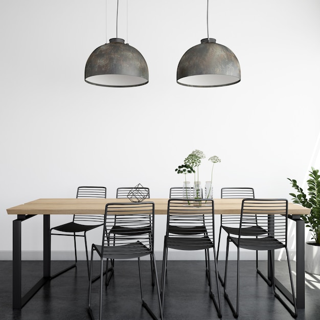 Salle à Manger Lumineuse Moderne Et Réaliste Avec Table Et Chaises En Bois