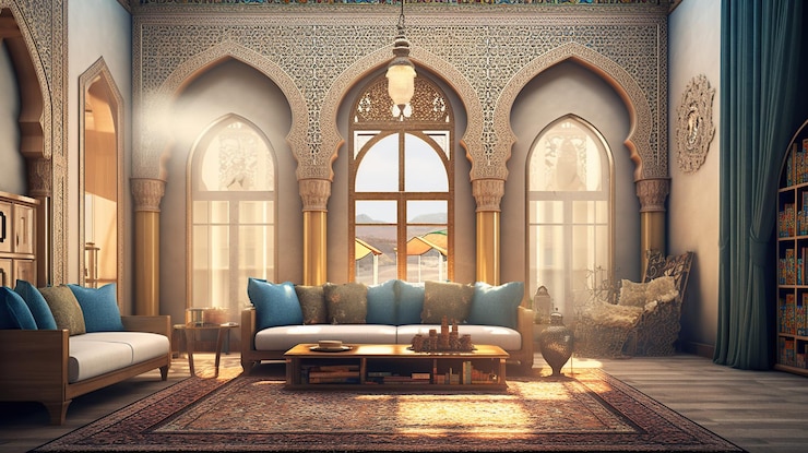 PSD gratuit salon arabe décoré generative ai