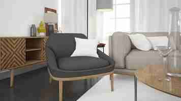 PSD gratuit salon moderne réaliste avec canapé et mur blanc