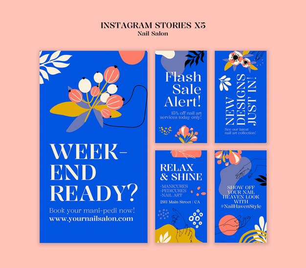 Le salon d'ongles est un modèle de conception d'histoires Instagram.