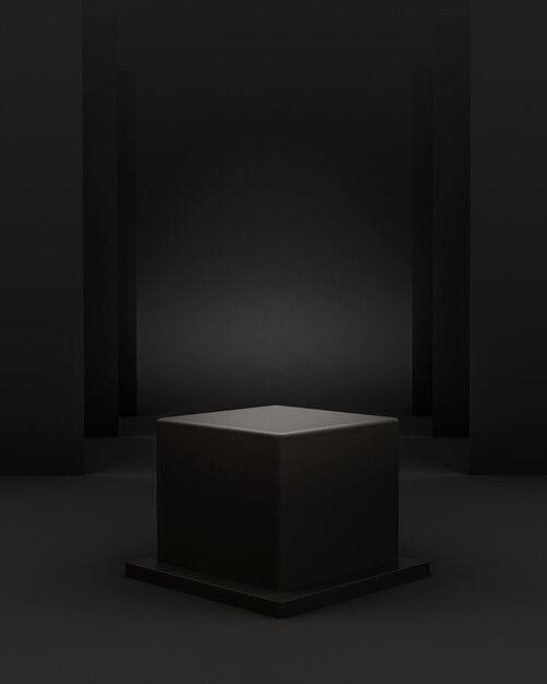 Scène noire géométrique 3D avec cube podium et lumière modifiable pour le placement de produit