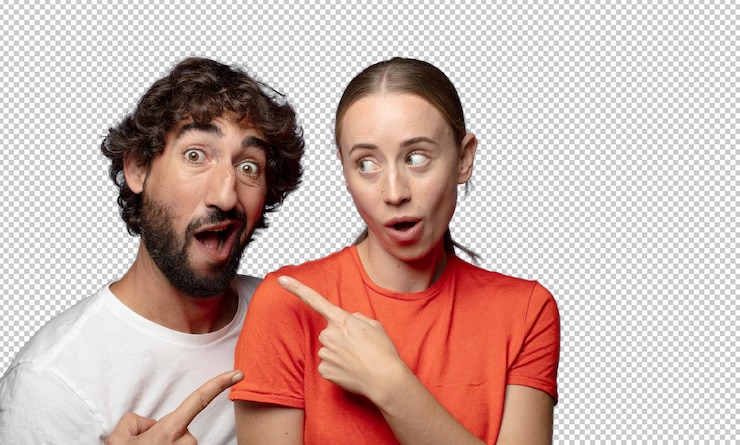 PSD gratuit se sentant joyeux et surpris souriant avec une expression choquée et montrant du côté