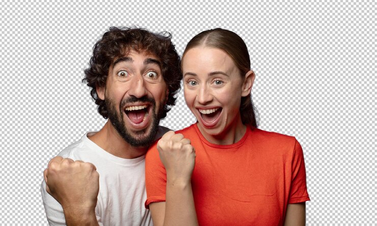 PSD gratuit se sentir choqué excité et heureux rire et célébrer le succès en disant wow