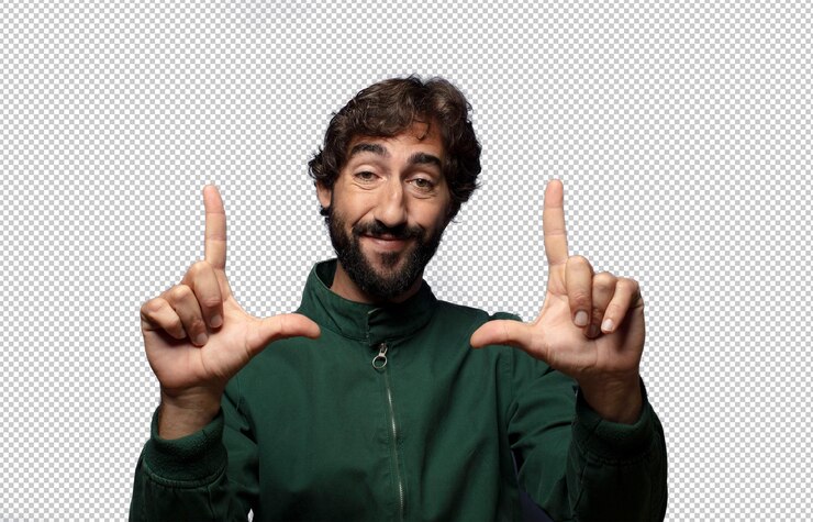 PSD gratuit se sentir heureux, amical et positif, sourire et faire un portrait ou un cadre photo avec les mains