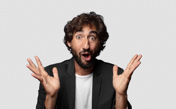 PSD gratuit se sentir heureux excité surpris ou choqué souriant et étonné par quelque chose d'incroyable