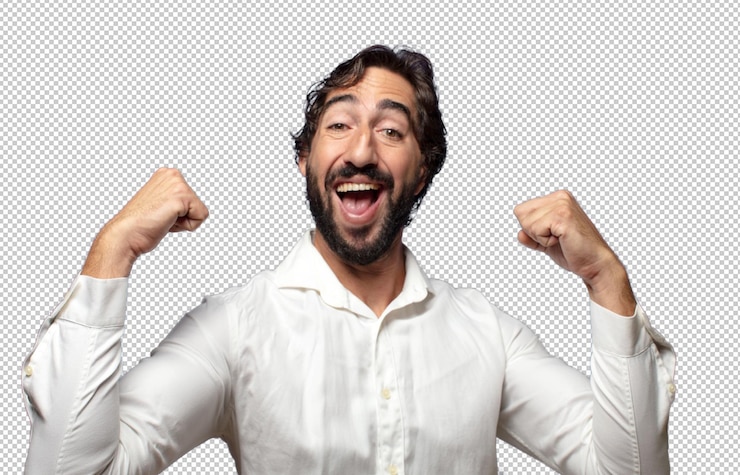 PSD gratuit se sentir heureux satisfait et puissant flexion en forme et biceps musclés ayant l'air fort après le gymnase