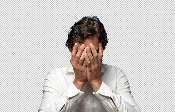 PSD gratuit se sentir triste frustré nerveux et déprimé couvrant le visage avec les deux mains pleurant