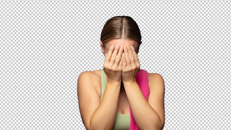 PSD gratuit se sentir triste frustré nerveux et déprimé couvrant le visage avec les deux mains pleurant