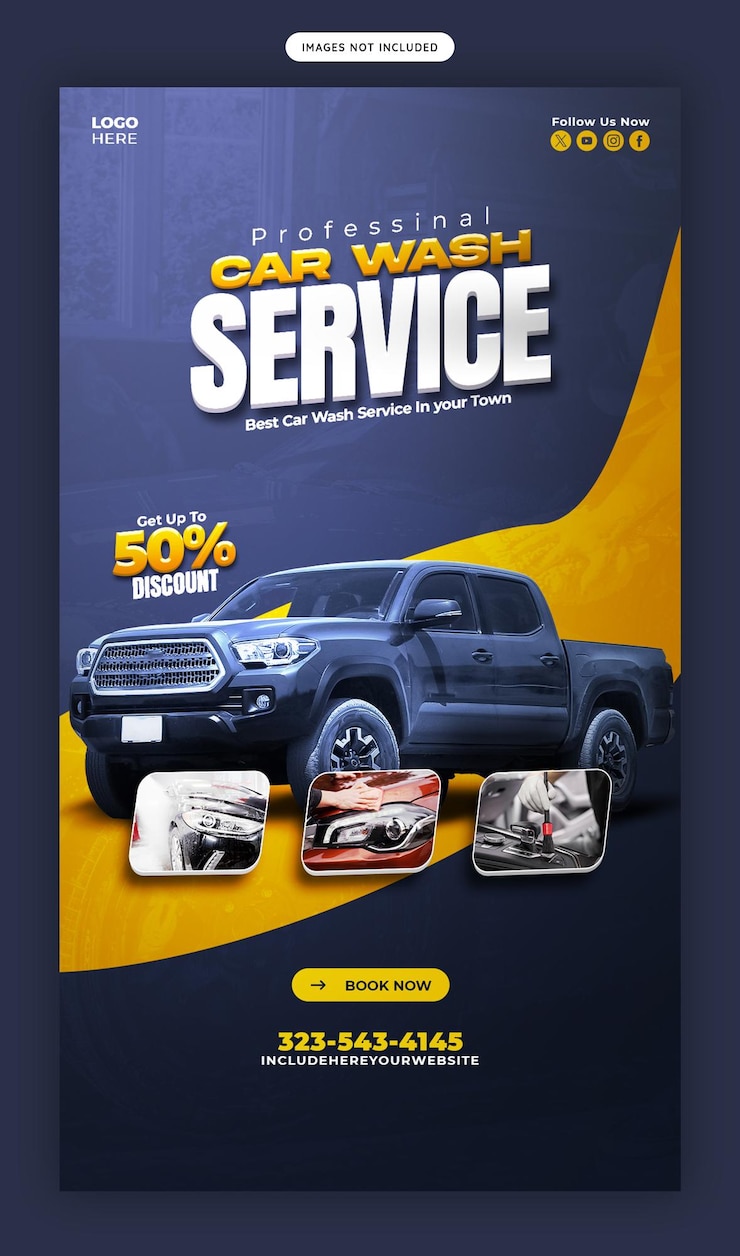 PSD gratuit le service de lavage de voitures et de détails facebook et instagram article d'histoire ou modèle de bannière