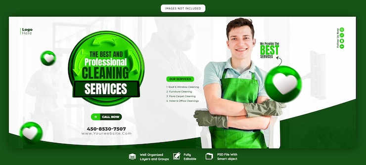 PSD gratuit le service de nettoyage de facebook cover post ou modèle de bannière