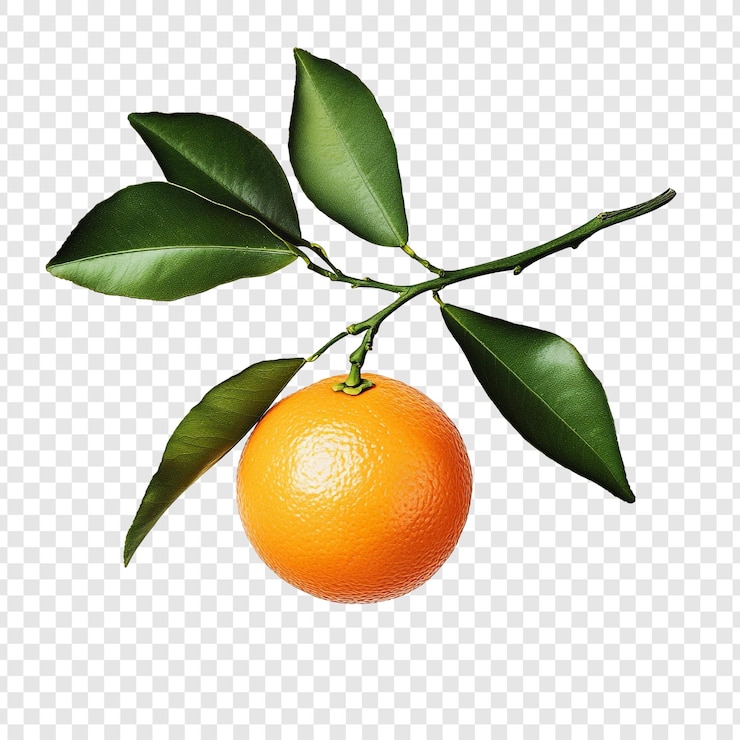 PSD gratuit une seule orange sur une branche aux feuilles vertes luxuriantes