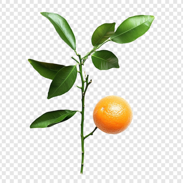 PSD gratuit une seule orange sur une branche aux feuilles vertes luxuriantes