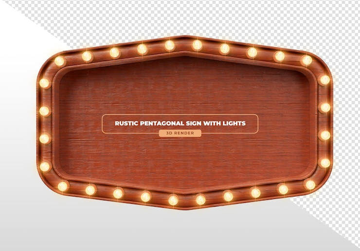PSD gratuit signe pentagonal rustique avec des lumières 3d
