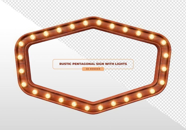 PSD gratuit signe pentagonal rustique avec des lumières 3d