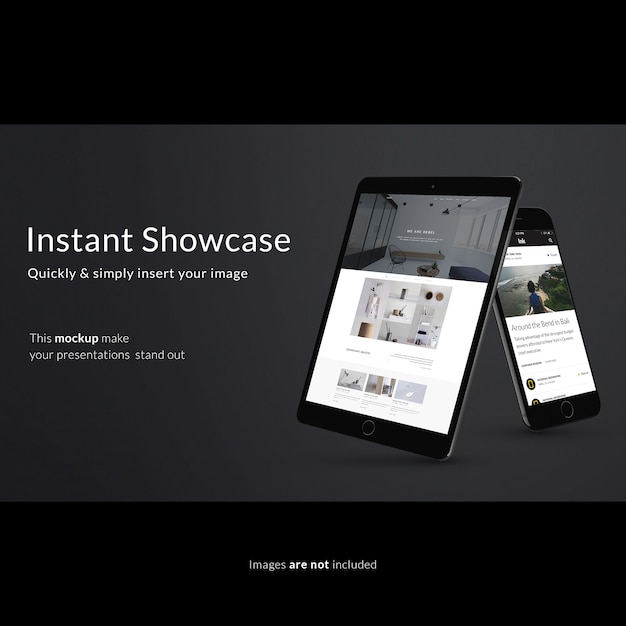 PSD gratuit smartphone et tablette sur fond noir se moquent