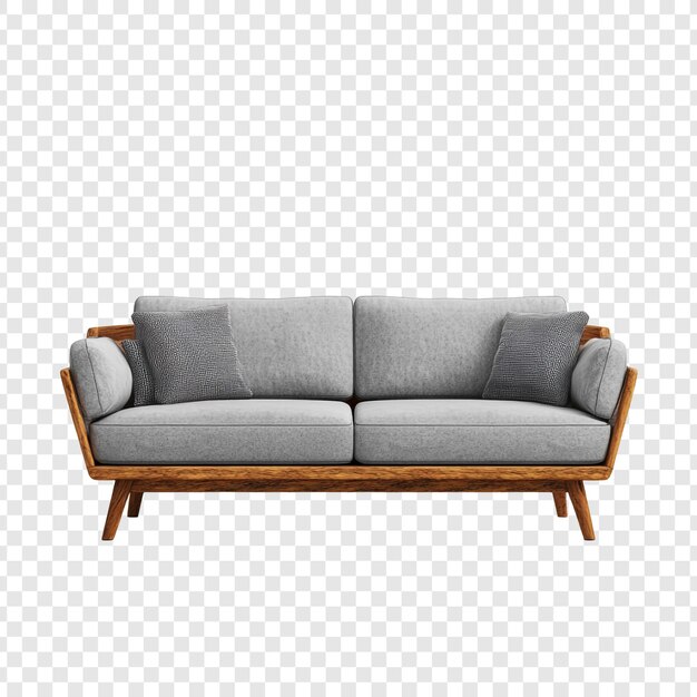 Sofa gris moderne du milieu du siècle avec cadre en bois