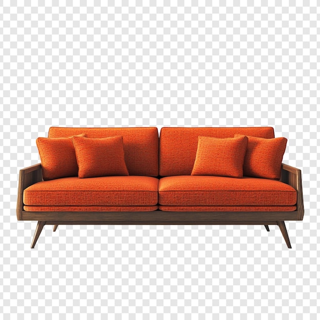 Sofa orange moderne du milieu du siècle avec cadre en bois