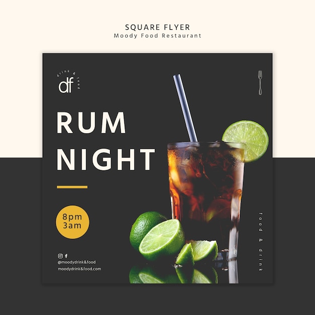 PSD gratuit soirée rhum au restaurant flyer carré