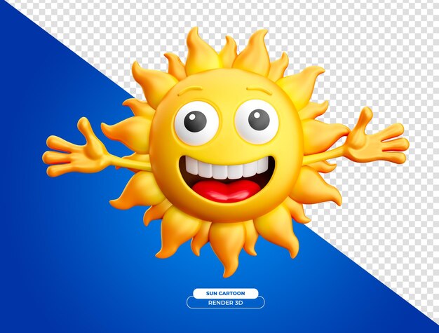 PSD gratuit soleil joyeux avec dessin animé en 3d avec fond transparent