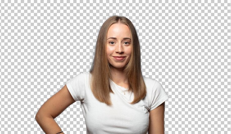 PSD gratuit souriant joyeusement avec une main sur la hanche et confiant positive attitude fière et amicale
