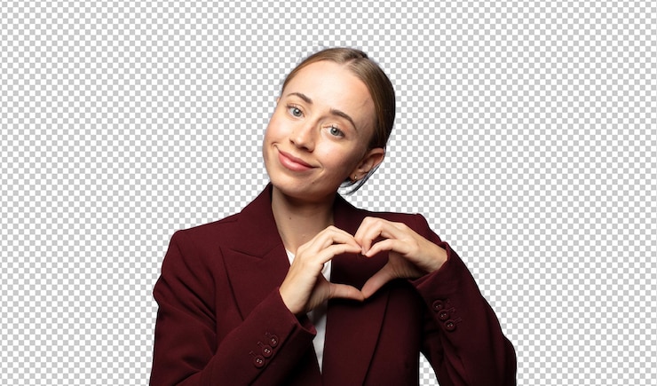 PSD gratuit souriant et se sentant heureux mignon romantique et amoureux faisant forme de cœur avec les deux mains