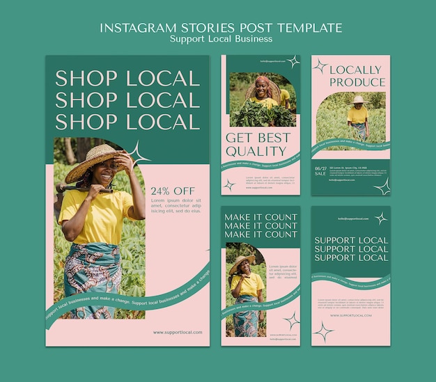 PSD gratuit soutenez les histoires instagram des entreprises locales