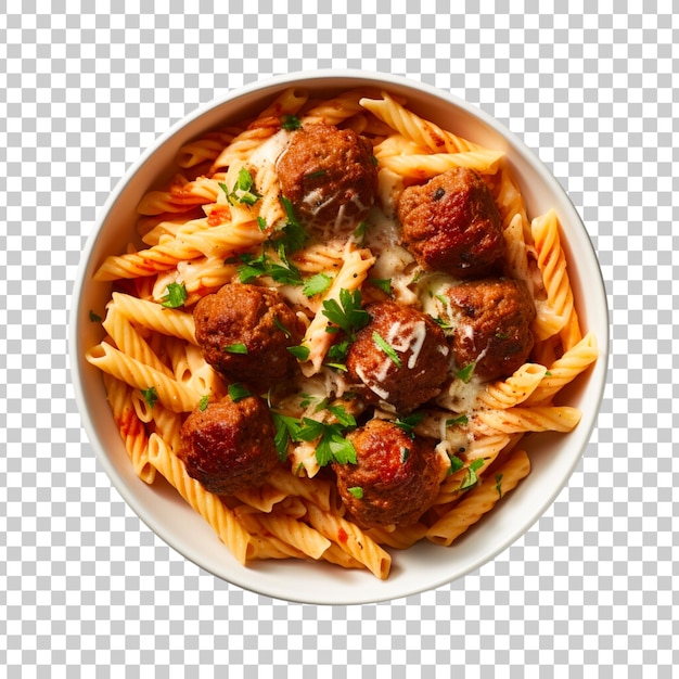 PSD gratuit spaghettis avec boulettes de viande et sauce tomate dans un bol en gros plan isolé sur un fond transparent