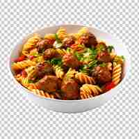 PSD gratuit spaghettis avec boulettes de viande et sauce tomate dans un bol en gros plan isolé sur un fond transparent