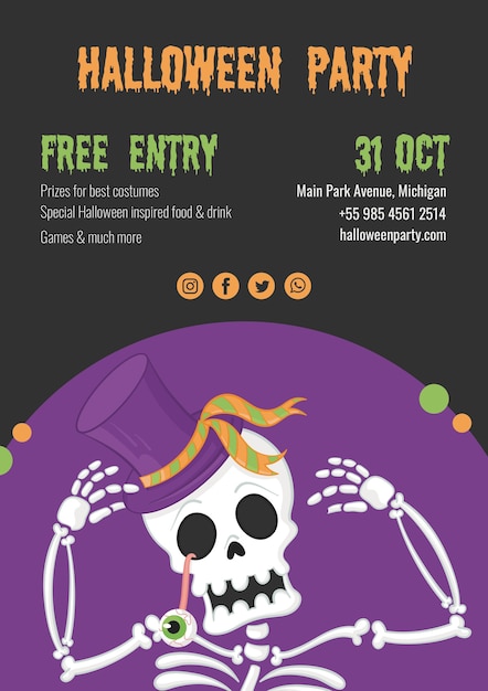 PSD gratuit spooky fête d'halloween avec squelette