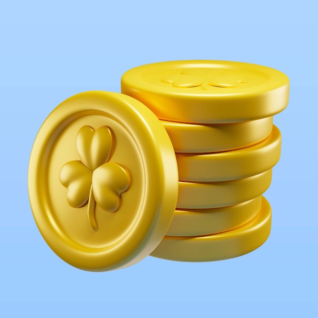 St patrick's day shamrock coins icon render