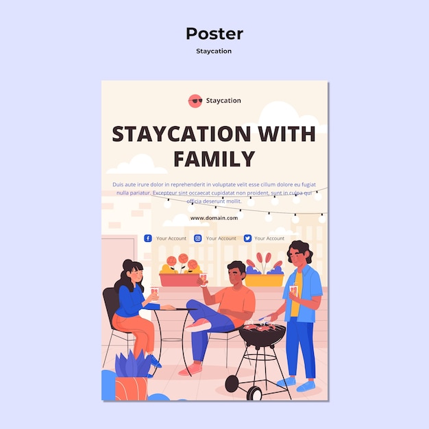 PSD gratuit staycation avec conception d'affiche familiale