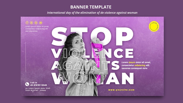 PSD gratuit stop à la violence contre les femmes bannière avec photo