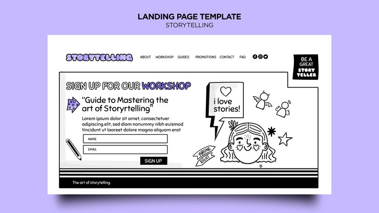 PSD gratuit storytelling pour la page de destination marketing