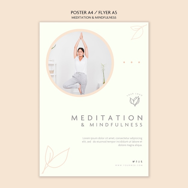 PSD gratuit style d'affiche de méditation et de pleine conscience
