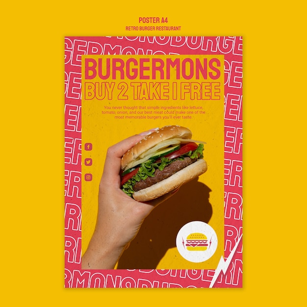 PSD gratuit style d'affiche de restaurant burger rétro