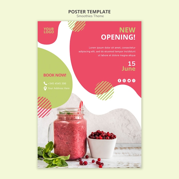 PSD gratuit style d'affiche de thème de smoothies