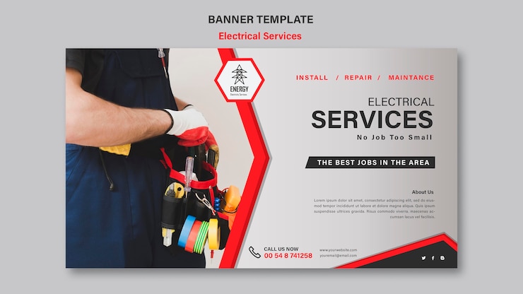 PSD gratuit style de bannière horizontale de services électriques